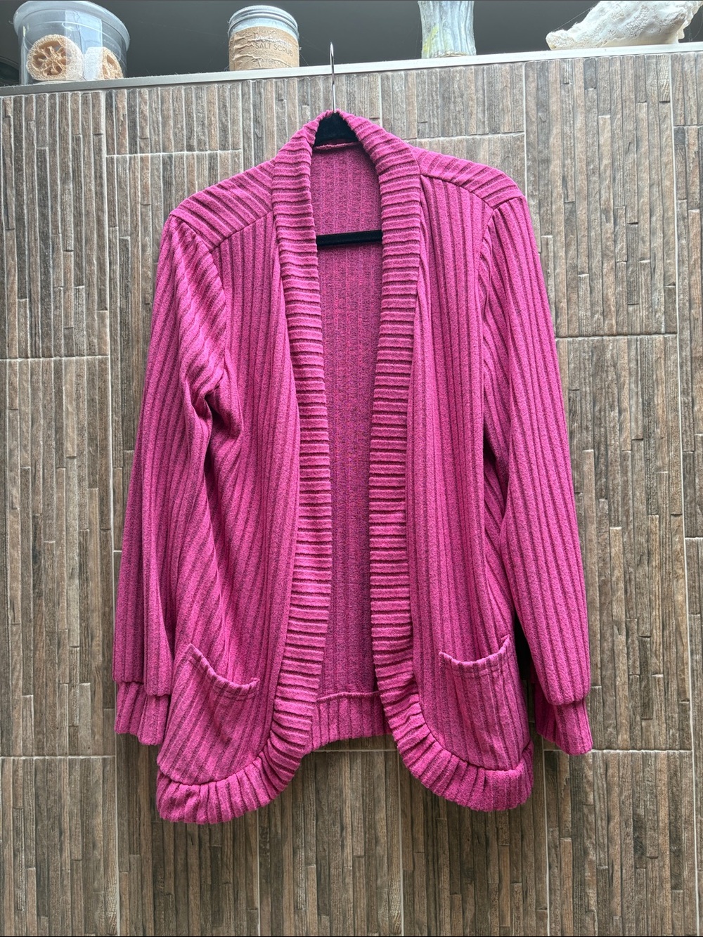 Amazon Women's Open-Front Ribbed Cardigan Sweater - Fuchsia